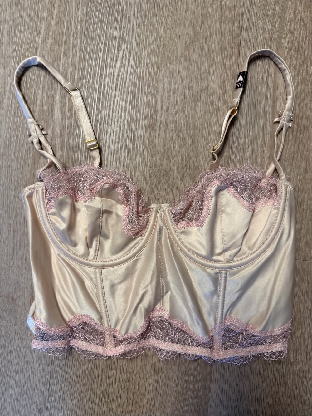 VS Satin Lace Longline Bralette - Blush Pink